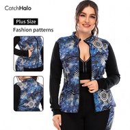 Windproof Color-Blocking Autumn Plus Size Women Sports Jacket - Long Sleeve & Crew Neck & Zip Up Wor