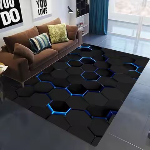 3D Geometric Carpet Neon Lights Rugs Hexagons Carpets for Home Play Gaming Room Decor Livingroom Bed