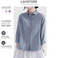 LAHSTORE women's loose long-sleeved linen shirt with youthful lotus collar ASM22 (Blue) Blouse Women