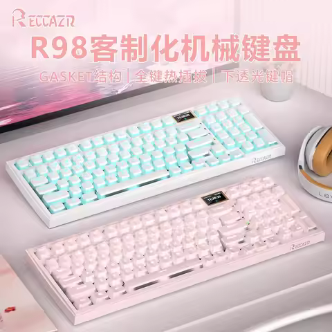 RECCAZR R98pro Screen Wireless Mechanical Keyboard Tri-mode Gasket 98 Keys Pudding Keycap Custom RGB