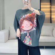 Japan Issey Miyake Pleated Top Womens Summer New Casual All-match Loose Plus Size Chubby Girl Slim C