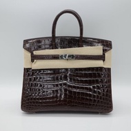 Hermès 愛馬仕  Birkin 25  BK25 雪茄棕 兩點鱷 鱷魚紋 手提包