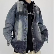 2024 ฤดูใบไม้ร่วงวินเทจ DENIM JACKET ผู้ชายผู้หญิงหลวมพอดีการออกแบบเฉพาะความรู้สึกบล็อกสีเสื้อลำลองเ