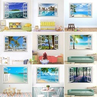 Taoyuan Shipment Quinshang Beach Island 3D Fake Window Landscape Wall Stickers Living Room Bedroom C