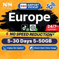Europe SIM Card Ultra 5-30Days 5-20GB 5G/4G Data | Instant Airport Pickup | High Speed Travel Data E