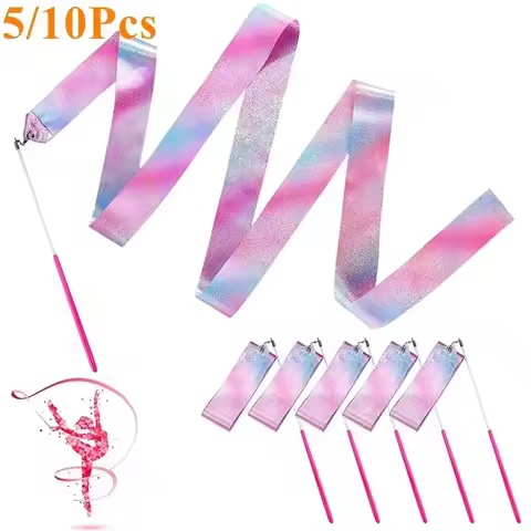 5/10pcs Flashing Star Gym Ribbons Dance Ribbon Rhythmic Art Gymnastics Ballet Streamer Twirling Rod 