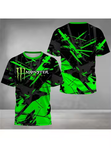 New 2026 fashionable men's T-shirt with 3D print of monster energy - quick-drying outdoor sports mot