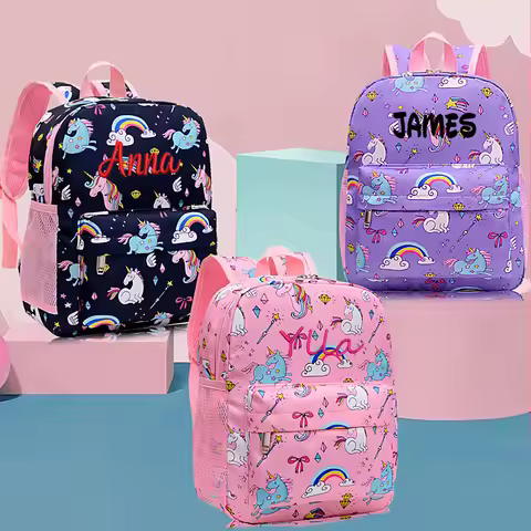 Cartoon Unicorn Kindergarten Backpack For Cute Girls Aged 2-7, Fashionable Print, Student Customized