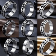 Cincin Spinner Anti Karat | Rotating Anxiety Ring | Stainless Steel Unisex | Moon Star Design | Size