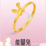 戒指 ring周家中秋能量兔戒指 沙金开口可调节指环可爱小白兔戒指首饰 6.11