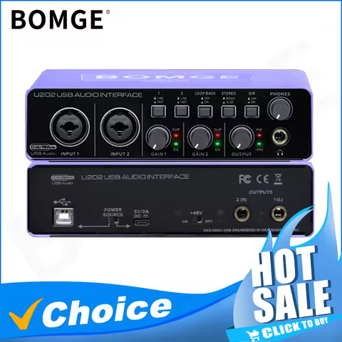 BOMGE U202 USB Audio Interface with Mic Preamplifier XLR/TSR/TS Ports 48V 32-Bit/192kHz Resolution f