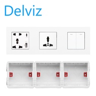 DELVIZ (EU/US/UK) 2gang/2way light switch + 3 holes + 5 holes PD wall socket Type-C port charging so