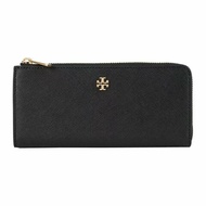 【TORY BURCH】雙T-LOGO防刮皮革拉鍊長夾-黑色