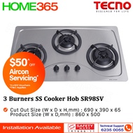 Tecno 3 Burners Stainless Steel Cooker Hob SR98SV - LPG/PUB - FREE INSTALLATION