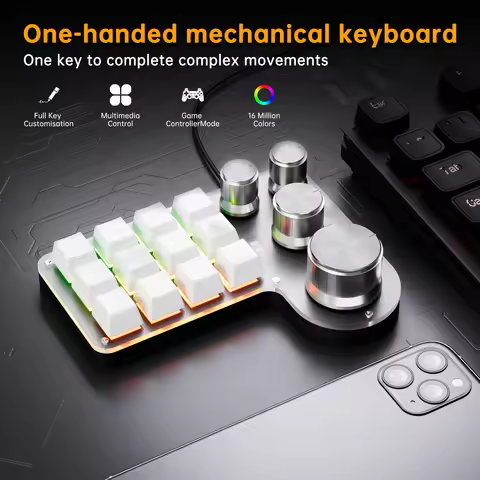 12 Keys 4 Knobs Programming Macro Keyboard RGB For Photoshop Gaming Keypad Hot-swap USB-Wired/Blueto