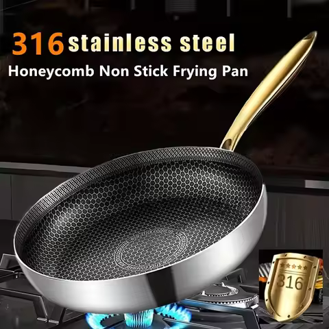 316 Stainless Steel Frying Pan Wok Non-stick Honeycomb Pot Home Steak Skillet Gas Stove Induction Sa
