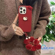 For IPhone 16 15 14 13 12 11 Pro Max X Xr Xs Max 7 8 6 6s Plus 3D Red Bow Tie Cat Phone Case Lanyard