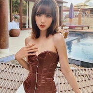 ROSAMIA - Corset Trơn Nâu (Có Sẵn) Đủ Size Áo Latex Corset chuẩn lên dáng đẹp