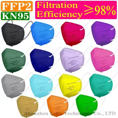 KN95 15 Colors FFP2 MASK KN95 5 Layers Adult Black Fabric Mask Mascarillas Protective FPP2 Mouth Fac