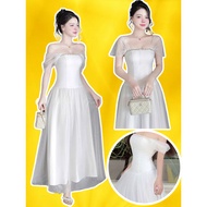 DRESSES White lady's long flared stone corset mesh skirt 45-65KG bigsize off shoulder 2 straps brida