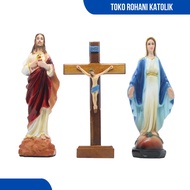 PAKET PATUNG MARIA YESUS + SALIB DUDUK 20 CM / SALIB MEJA KATOLIK / SALIB PATUNG YESUS / PATUNG BUN