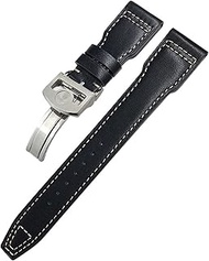 GANYUU 20mm Genuine Leather Watchband For IWC Big Pilot Watch Mark 18 Spitfire TOP GUN Hamilton Cowhide Soft Watch Strap (Color : Black White 2, Size : Rose Buckle)