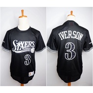 BASKETBALL JERSEY SLEEVE SIXERS 3 ALLEN IVERSON BLACK WHITE MITCHELL&NESS