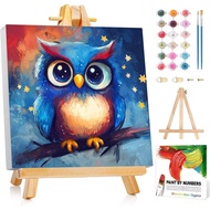 Reivworl Paint by Numbers Kit for Kids with Frame and Easel, Owl Paint by Number for Kids Age 6-8-12