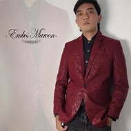 jas batik blazer batik pria hitam dan maroon slimfit modern embos motif bunga gorgoraz