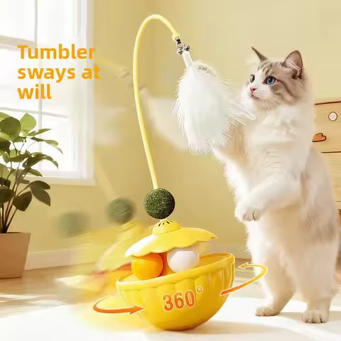 Cat Toys Tumbler Cat Self-Hi Feather Cat Teaser Stick Removable Cat Teaser Peppermint Ball Pet Suppl