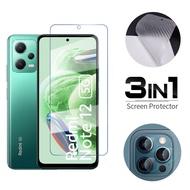 [3 in 1] For Redmi 10 Note 12 11 10 10T 9 9S Pro Max 5G Full Cover HD Tempered glass Screen Protector , Tempered glass film + Soft Lens protection film + Carbon fiber post film