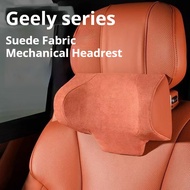 Adjustable Suede Mechanical Headrest for Geely Series Cars, PVC Leather Car Neck Pillow, Car Modific