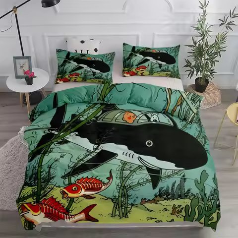 3D Tintin Adventure Tales Children Duvet Cover Set King Queen Double Twin Single Bed Linen Set