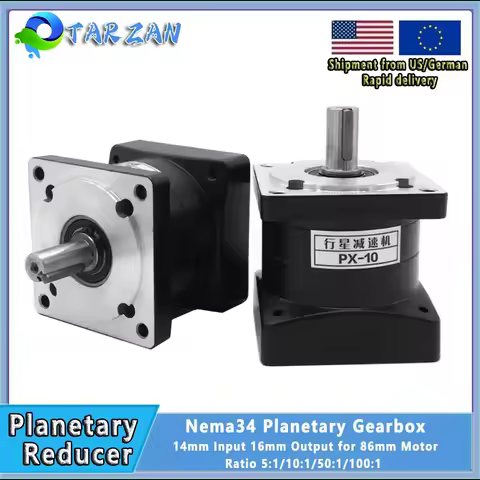 Planetary Gearbox Ratio 5:1/10:1/20:1/50:1/100:1 For Nema 34 86mm Stepper Motor Reducer 14mm Input 1