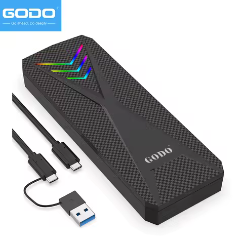 GODO Portable RGB M.2 NVMe/SATA PCIe SSD External Enclosure Portable USB C to M.2 Nvme Sata Adapter 