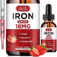 Liquid Iron Supplement for Women & Men Iron Drops Iron Supplements for Anemia with Folate, Vitamin C