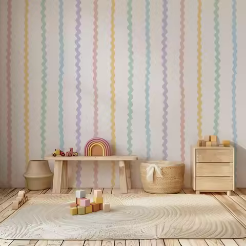 Pastel Rainbow Wiggle Stripes Wallpaper Fresh Colorful Kids Bedroom Girls Nursery Playroom Decor Rem
