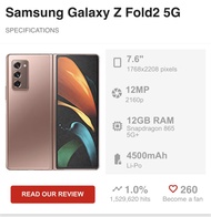 Samsung Galaxy Z Fold 2 5G 12GB 256GB Snapdragon865 New Grsni Inter