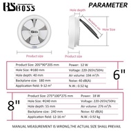 BS BOSS  6 inch 8 inch Round PVC Wall Type Glass Exhaust Fan