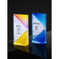Custom Crystal Colorful Employee Trophy Award Activity Custom Trophy Blue Annual Meeting Glass Excel