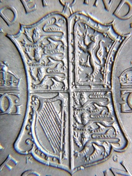 英國鎳幣-1948年英國(United Kingdom)皇家國徽英皇佐治六世徽及肖像1/2克郎(Half Crown)鎳幣(原光好品)