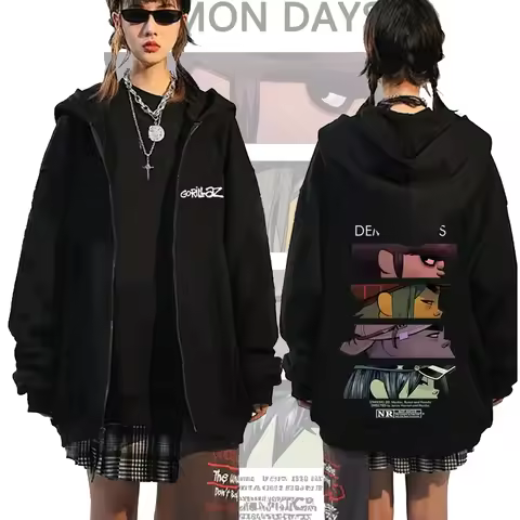 Gorillaz Graphic Zipper Hoodie Women Men Autumn Winter Hip Hop Fashion Streetwear Oversized Zip Up J