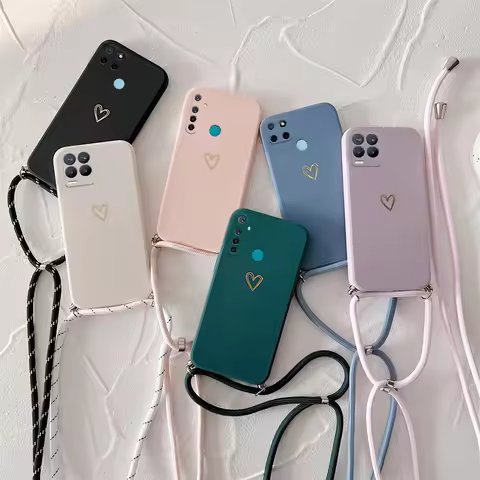 Crossbody Lanyard Silicone Phone Case For Oppo Realme 8 Pro XT X2 5 5I 5S 6 6S C11 C15 V3 C12 C2 C35