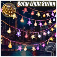 Solar LED Fairy Lights Star Moon Crystal String Light 8 Modes Outdoor Waterproof Raya Festival Decor