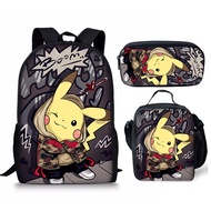 D22 Pokemon Student Schoolbag cartoon animation 3 PCS set bag pencil bag backpack with Meal Bag penc