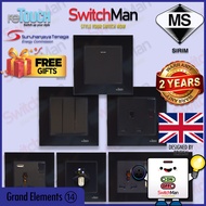 [SIRIM] reTouch Grand Elements Glass Black Switch &amp; Socket 1/2/3/4 Gang 1/2 Way 20A Doorbell Autogate Tv Dimmer [Black]