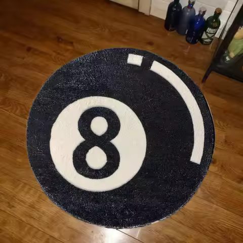 VIKAMA No. 8 Ball Round Rug Insulating, Warmth-Retaining, Non-Slip Entrance Hallway Doormat Bedroom 
