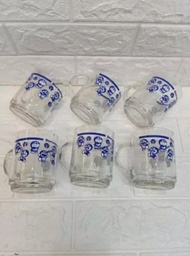 6PCS Gelas Kopi Beling Motif DORAEMON/Gelas Kopi Kaca Gagang Karakter