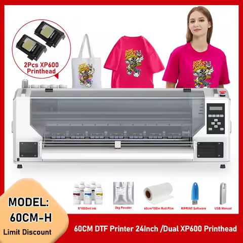 60cm DTF Printer with Shaker Dual XP600 Printhead Direct To Film DTF Printer for Clothes T-shirt Tex