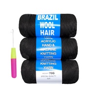 3 Roll Natural Black Brazilian Wool Hair Yarn for Jumbo Braids Braiding Hair for Soft Faux Locs Godd